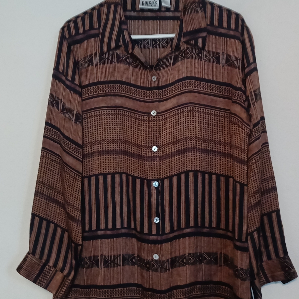 Chico's Brown & Black Silk Blouse Size: 2